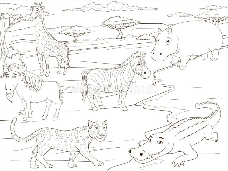 Coloring book educational game african savannah stock vector