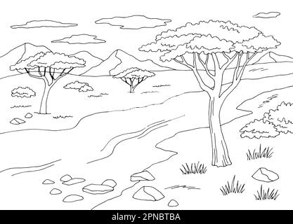 Savannah coloring graphic black white landscape sketch illustration vector stock vector image art