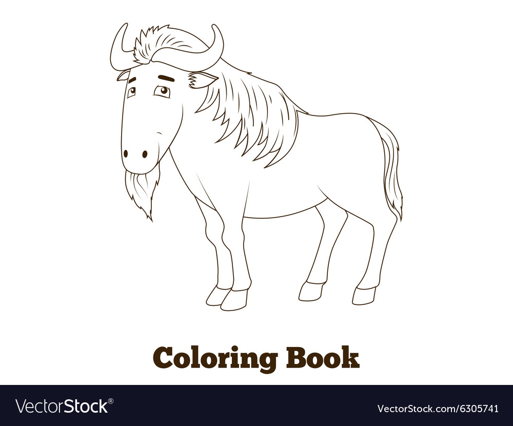 Coloring book wildebeest african savannah animal vector image