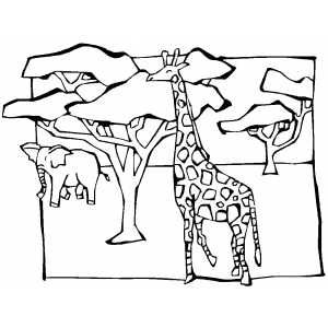 Giraffe and elephant in savanna printable coloring page free to download and print zoo animal coloring pages animal coloring pages savanna animals