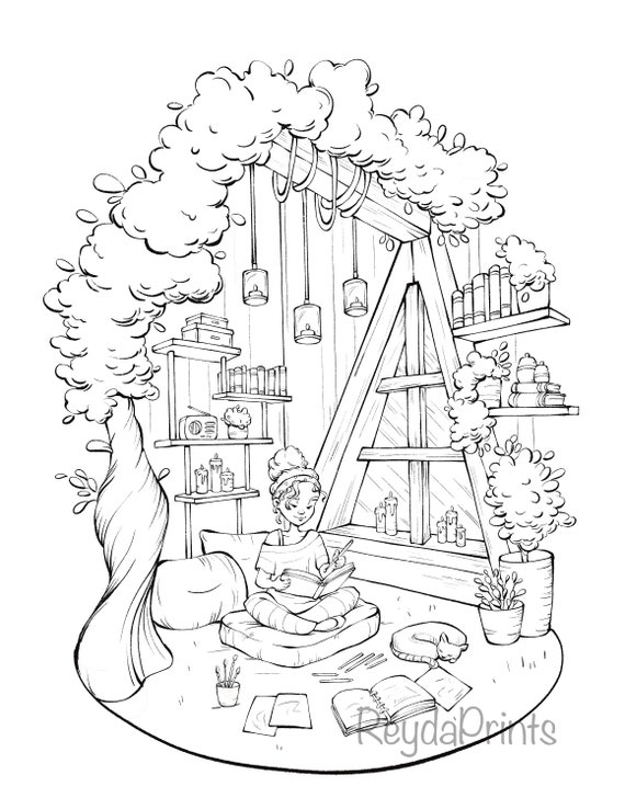 Cozy interior coloring pages digital printable procreate by reydaprints