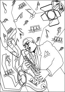 Saxophone coloring pages for adults kids