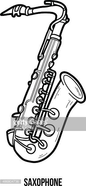 Coloring book for children musical instruments saxophone stock clipart royalty