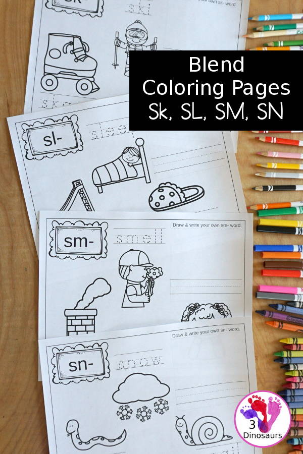 Free blends coloring pages sk sl sm sn dinosaurs