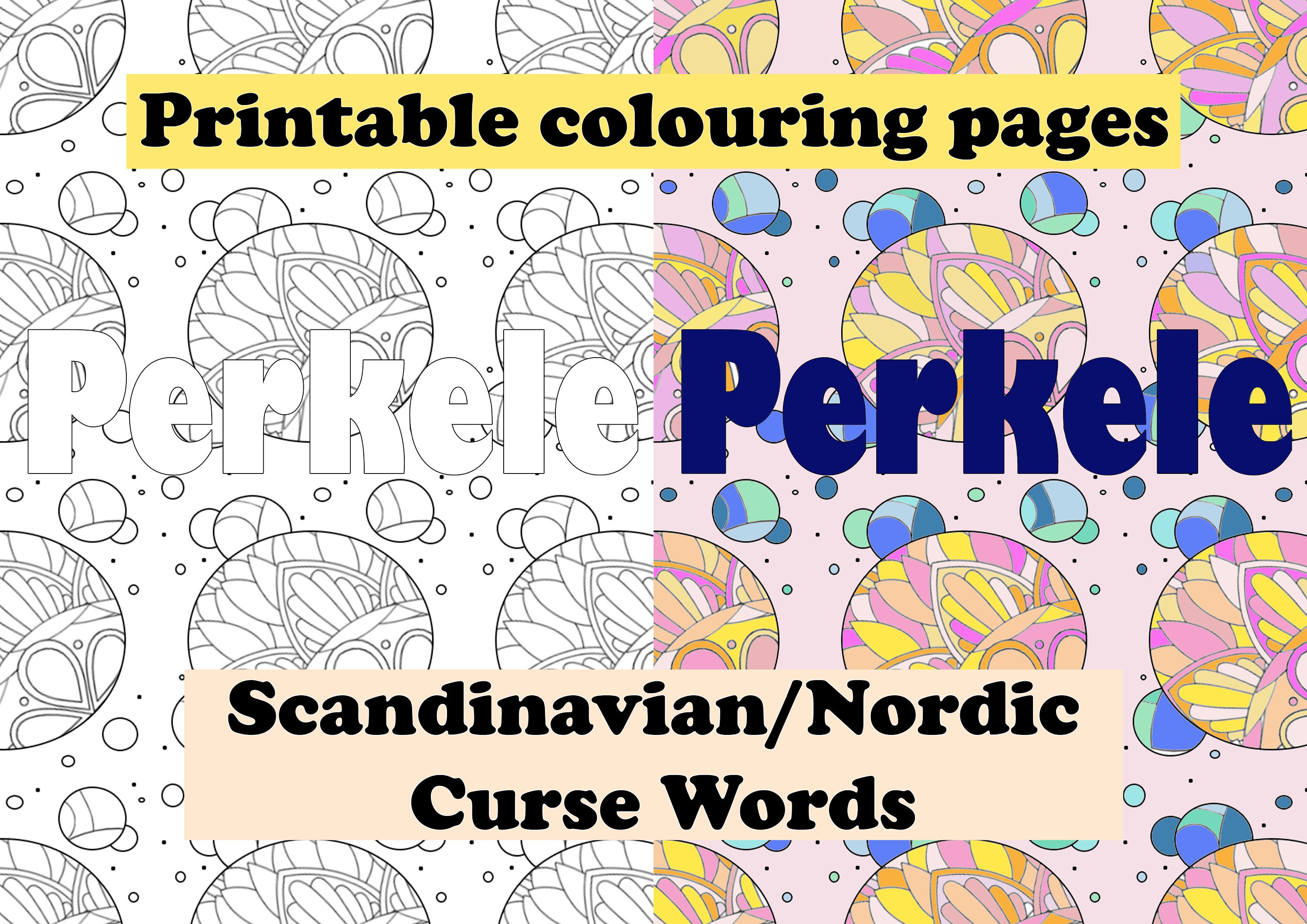 Four coloring pages scandinavian nordic curse words printable pdf download scandianvian swear words