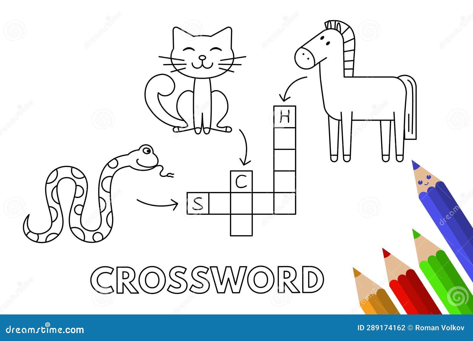 Cute animals coloring book crossword stock vector