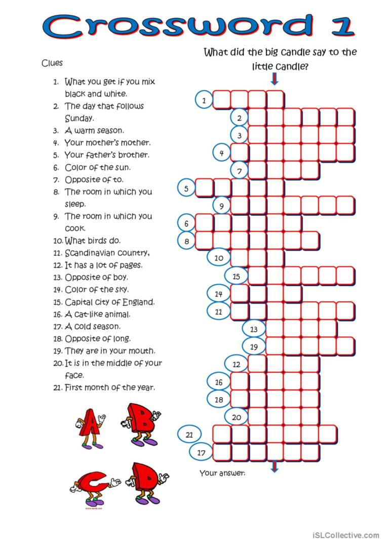 Crossword glish esl worksheets pdf doc