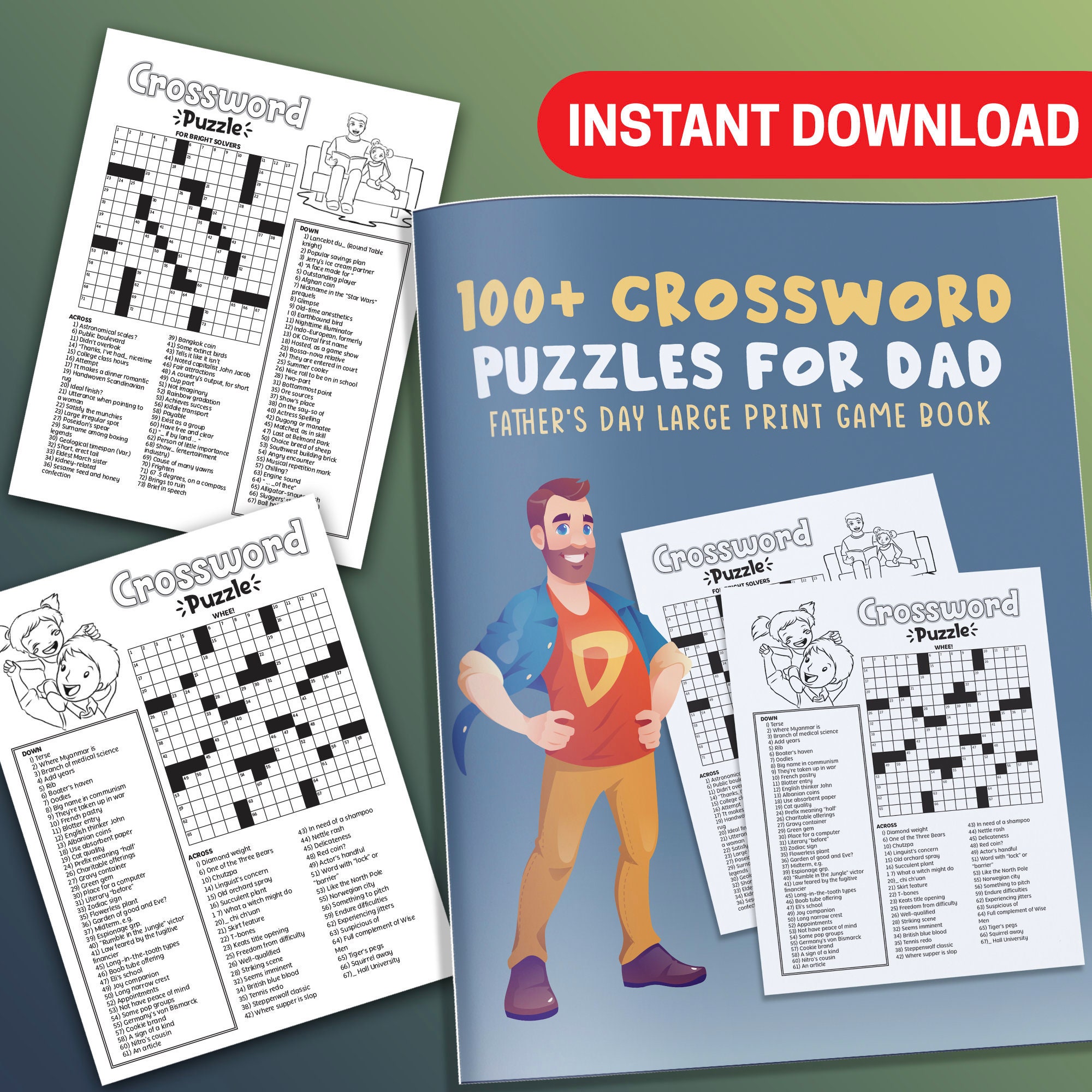 Best value crossword puzzle for dad instant download fathers day large print game book stress relief perfect gift to enjoy at home