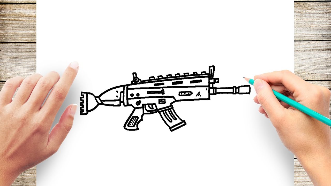 How to draw the scar rifle step by step fortnite gun