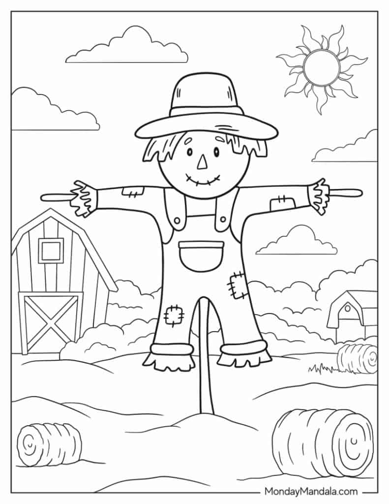 Scarecrow coloring pages free pdf printables