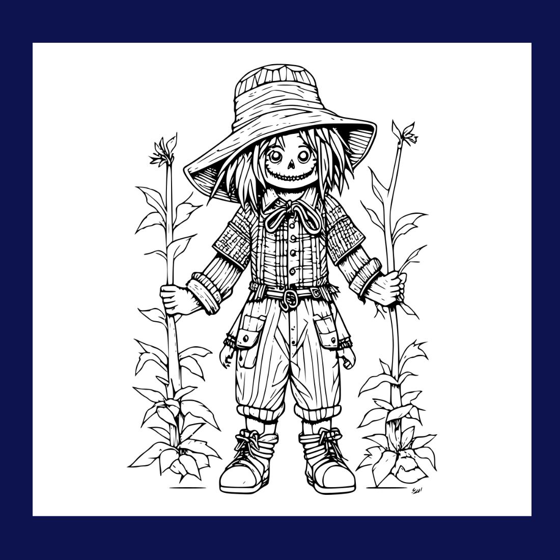 Coloring pages bundle for adultsa illustration of cute scarecrow character horror and creepy