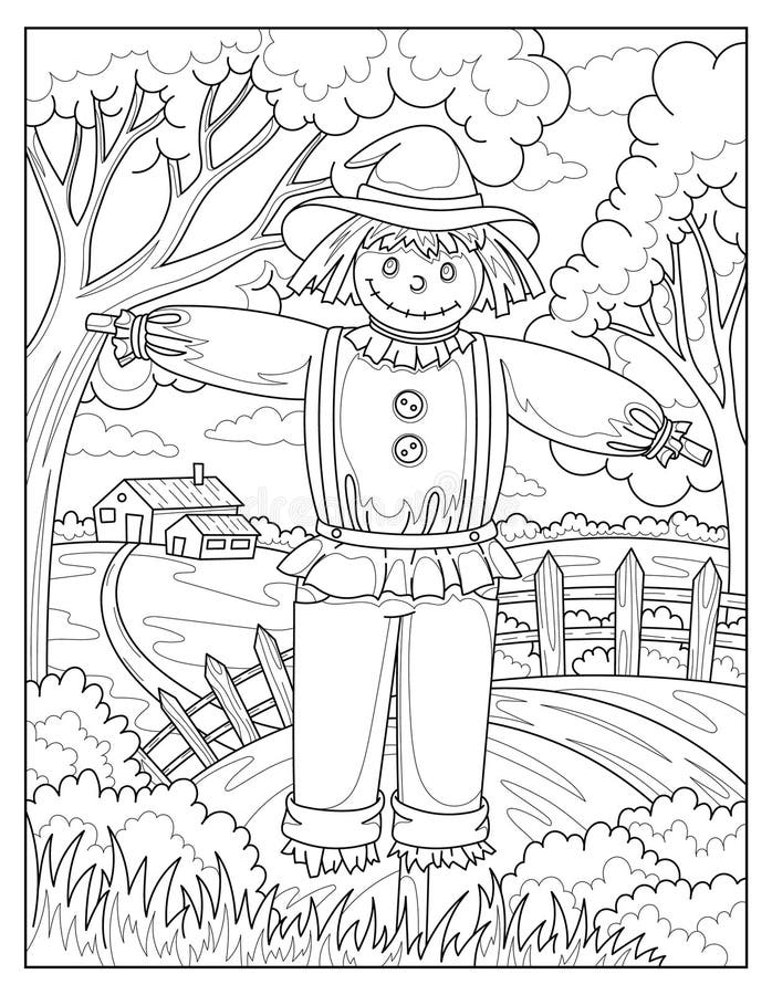 Scarecrow coloring book stock vector illustration of children