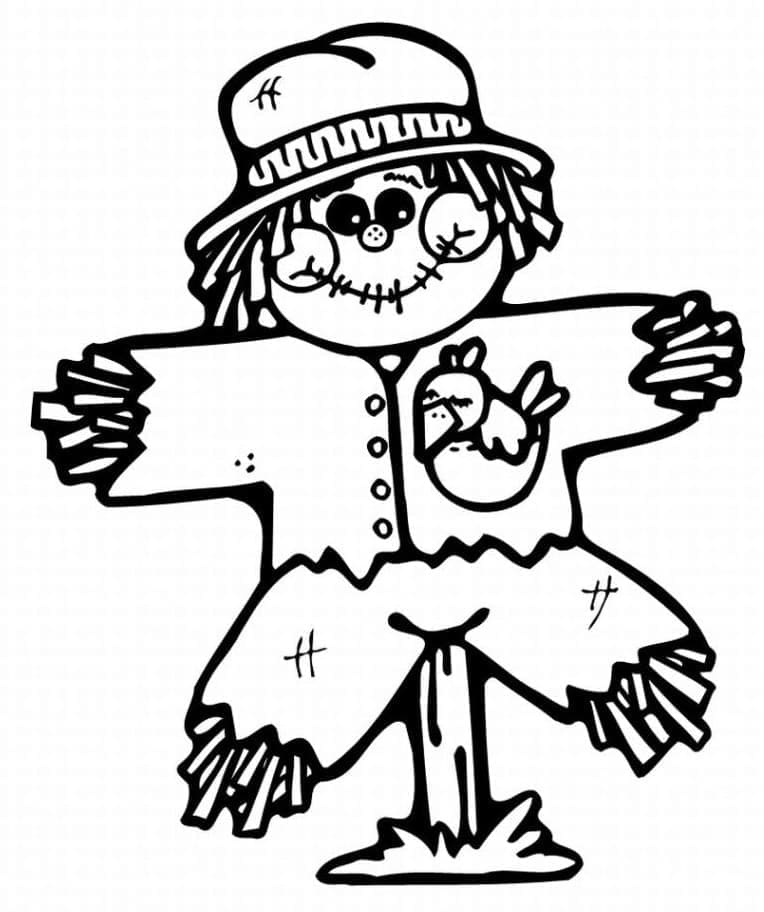 Little cute scarecrow coloring page