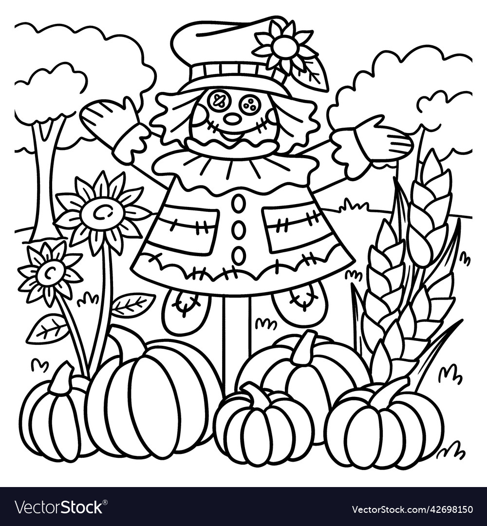 Thanksgiving scarecrow coloring page for kids vector image