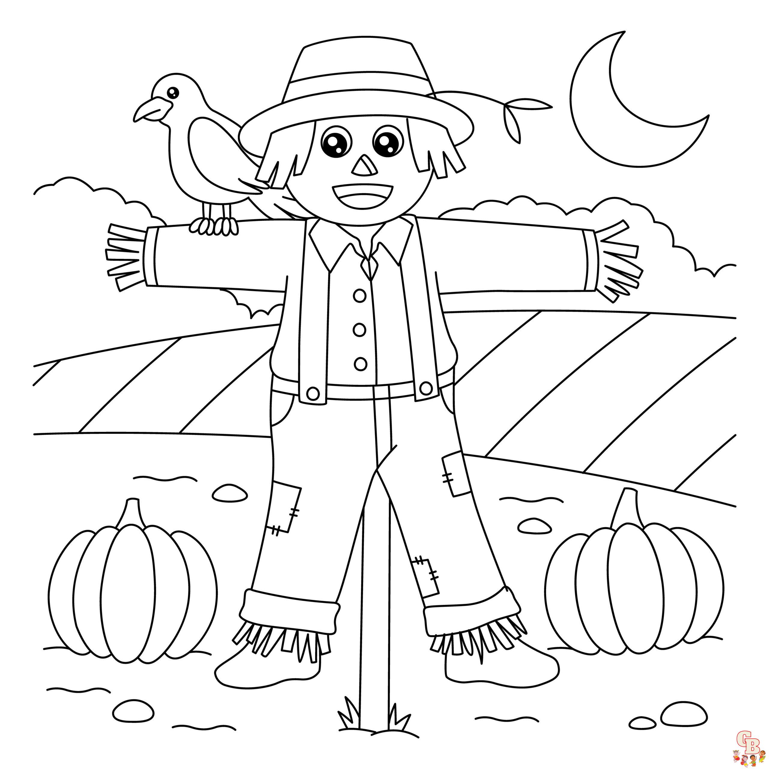 Free scarecrow coloring pages printable for kids