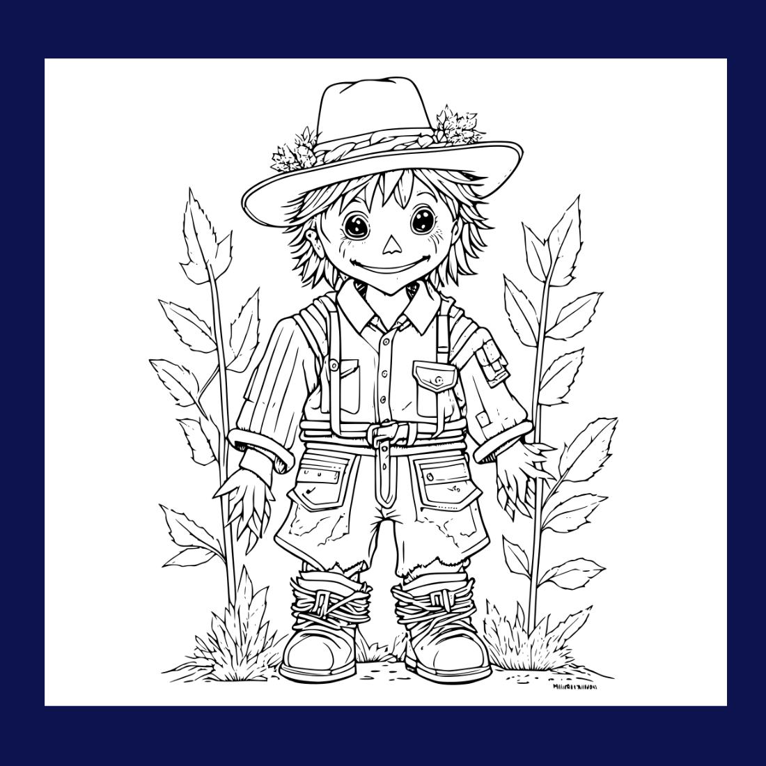 Coloring pages bundle for adultsa illustration of cute scarecrow character horror and creepy