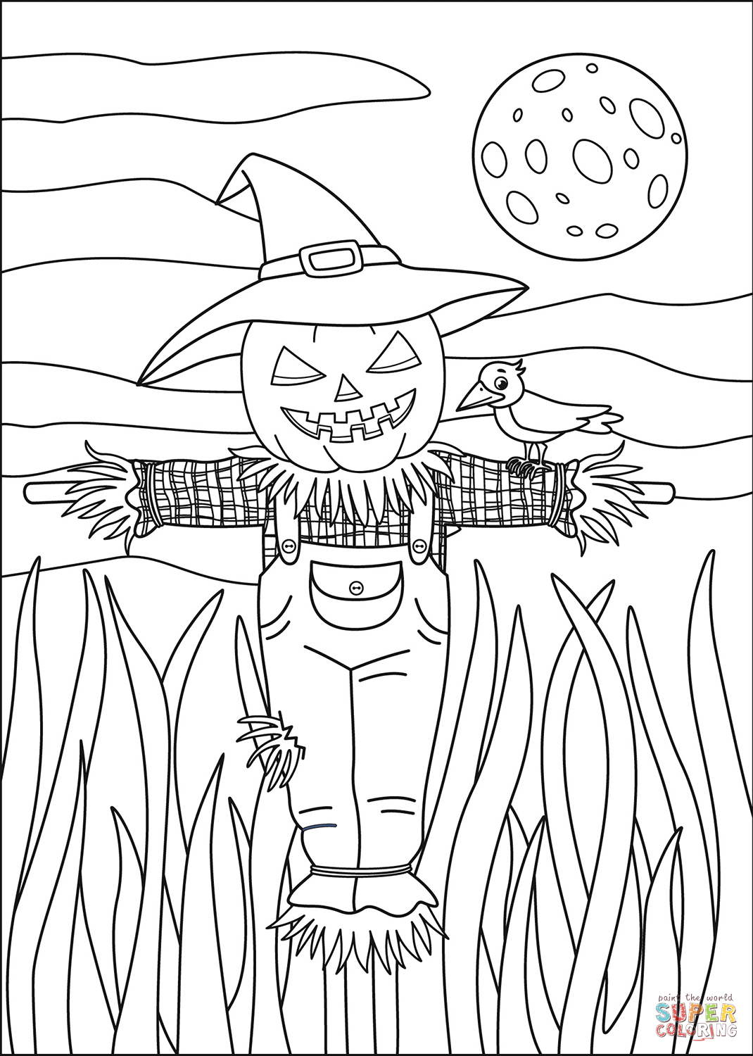 Scarecrow coloring page free printable coloring pages