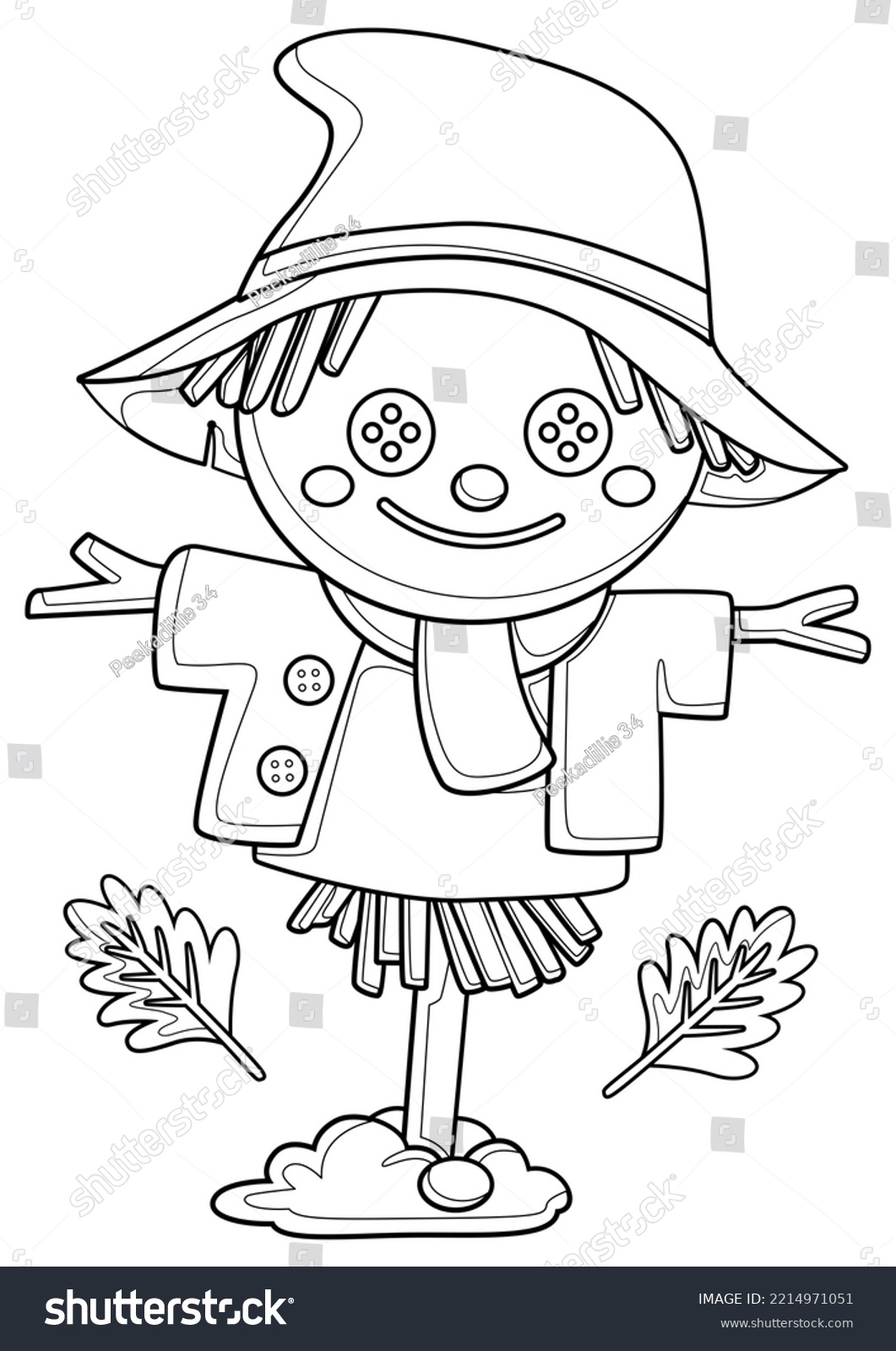 Cute autumn scarecrow coloring pages a stock illustration