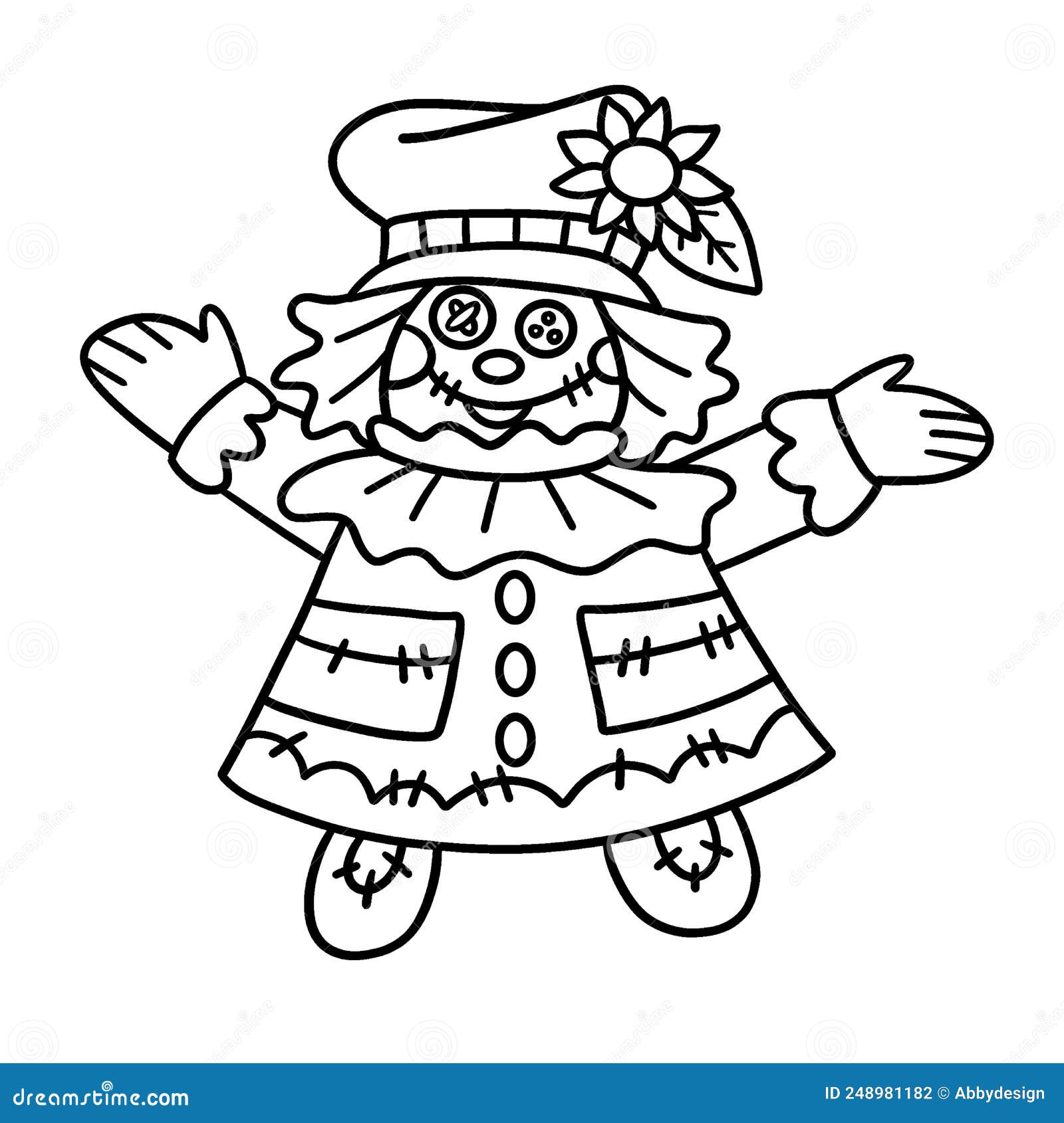 Thanksgiving scarecrow isolated coloring page stock vector