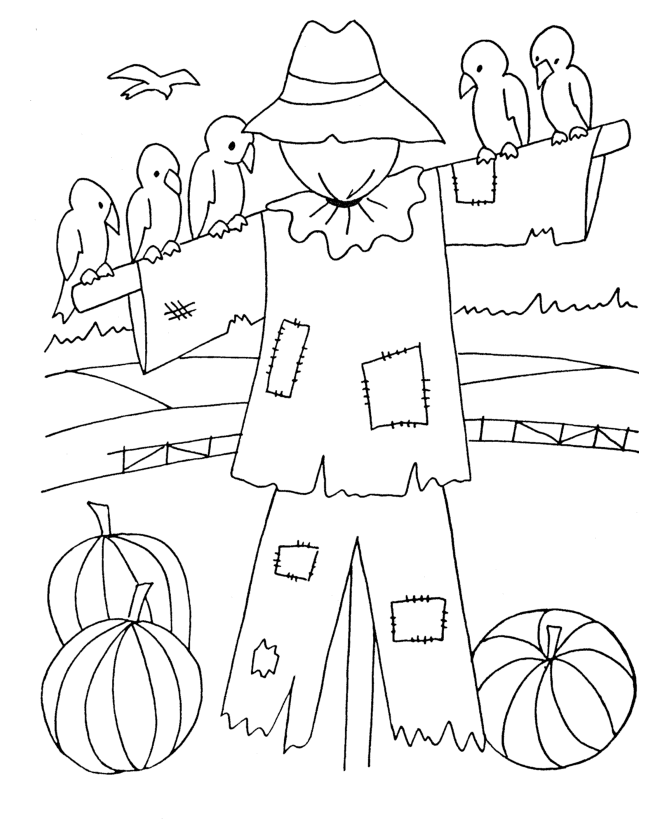 Free printable scarecrow coloring pages for kids