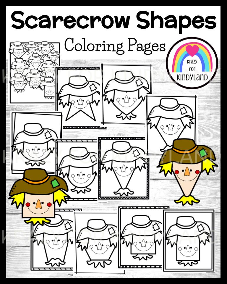 Scarecrow coloring pages shape activity