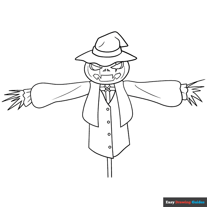 Scary scarecrow coloring page easy drawing guides