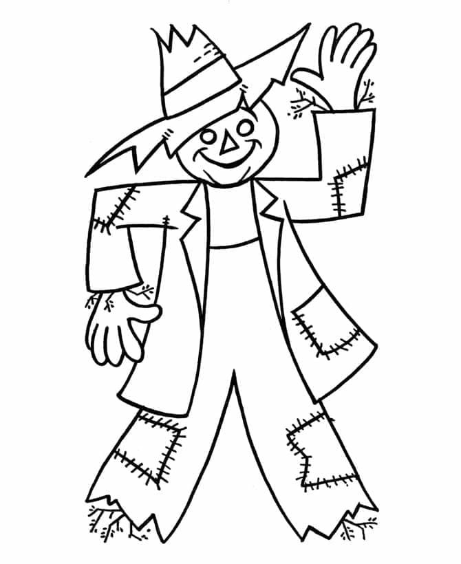 Scarecrow is waving hand coloring page