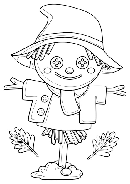 Premium vector cute autumn scarecrow coloring pages a for kids and adult