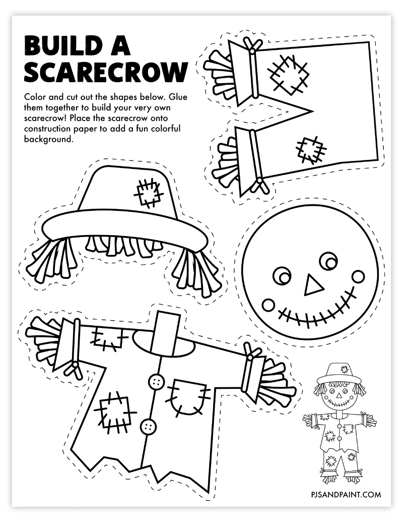 Free printable build a scarecrow craft for kids