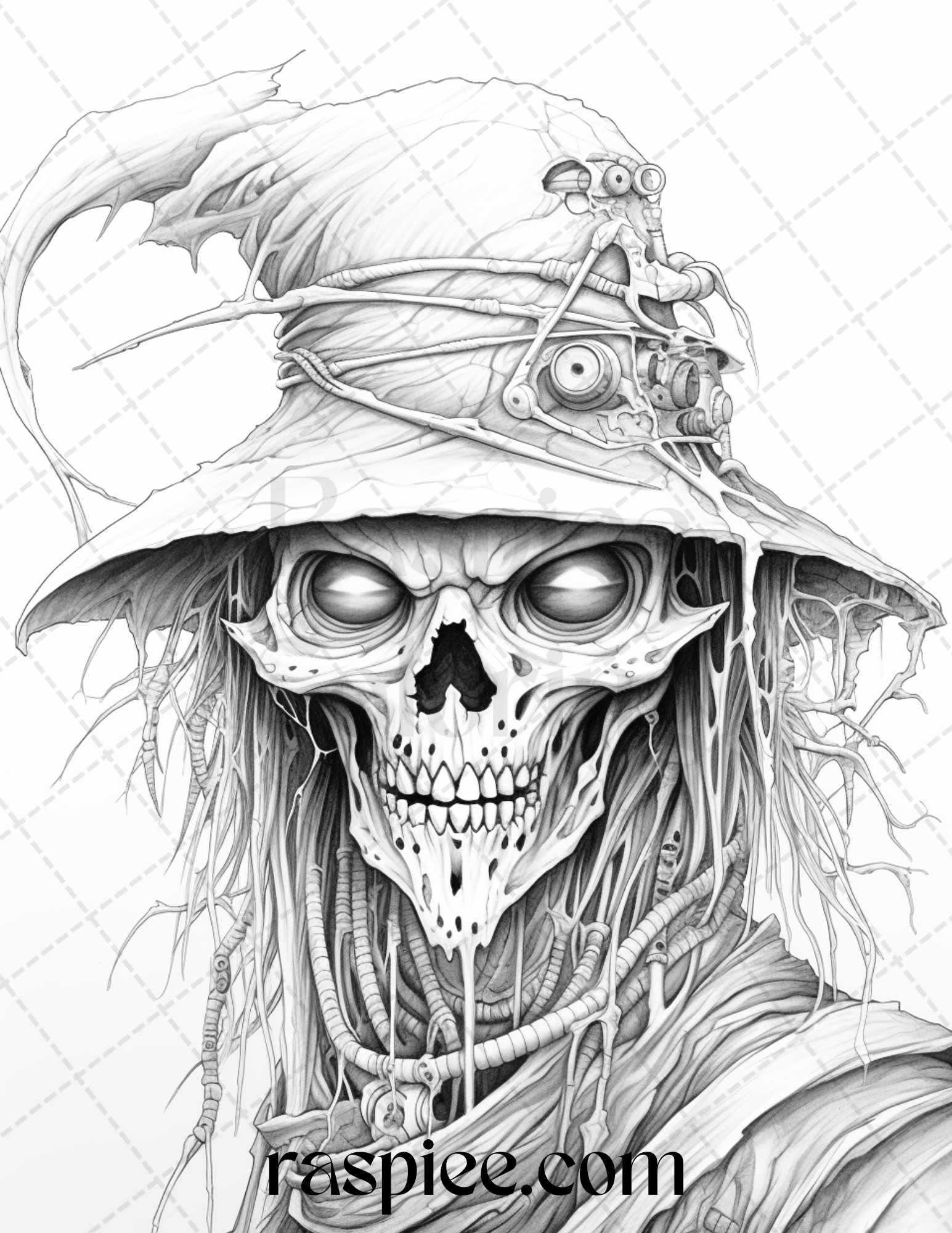 Scary steampunk scarecrows grayscale coloring pages printable for a â coloring