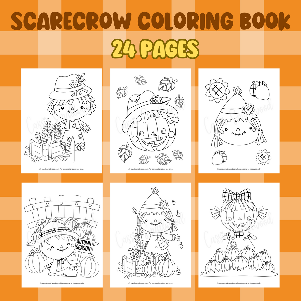 Printable scarecrow coloring book pages â cassie smallwood