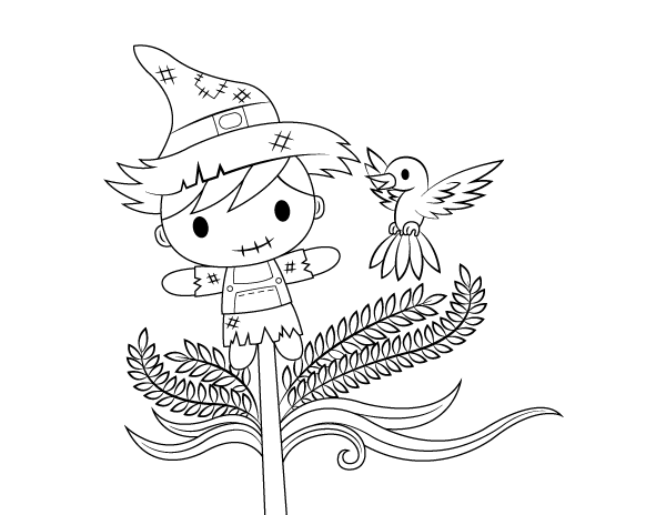 Printable cute scarecrow coloring page