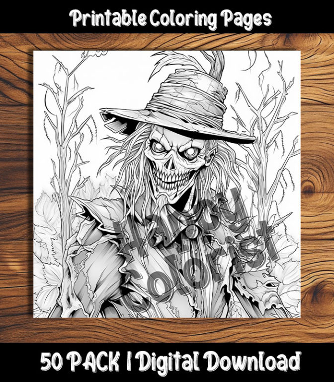 Creepy scarecrow coloring pages digital pack