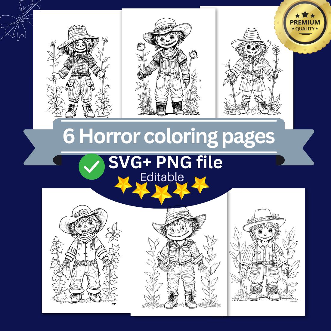 Coloring pages bundle for adultsa illustration of cute scarecrow character horror and creepy