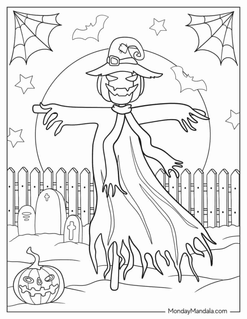 Scarecrow coloring pages free pdf printables