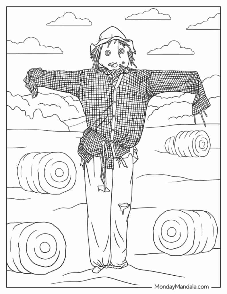 Scarecrow coloring pages free pdf printables