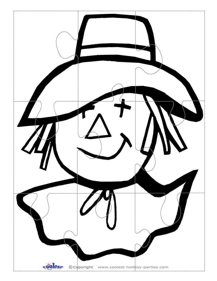 Printable bw scarecrow face large puzzle