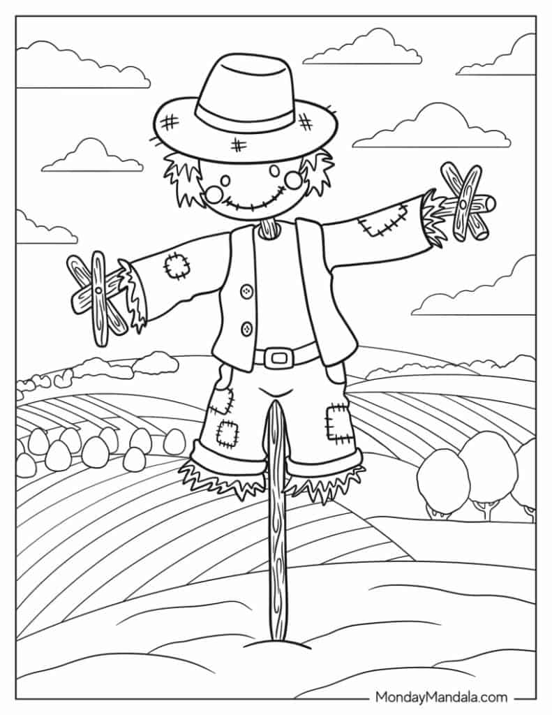 Scarecrow coloring pages free pdf printables