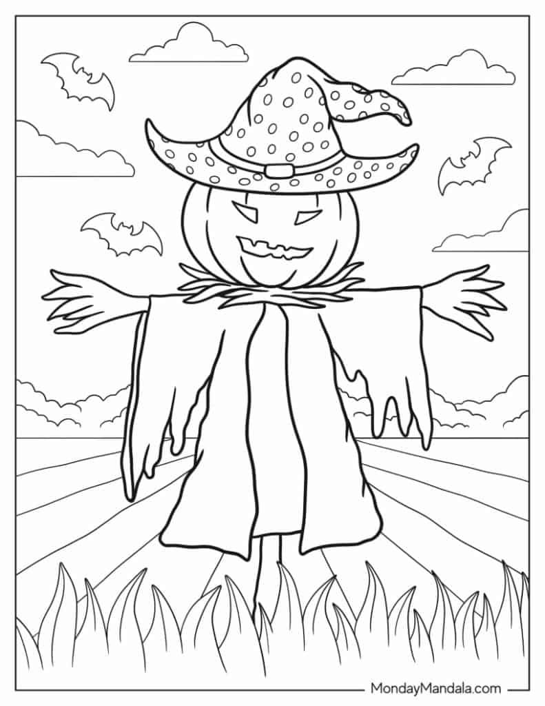 Scarecrow coloring pages free pdf printables