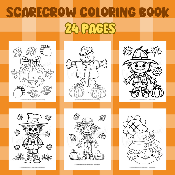 Printable scarecrow coloring book pages â cassie smallwood