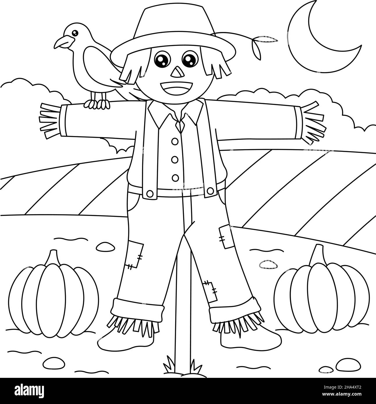 Scarecrow coloring page for kids stock vector image art