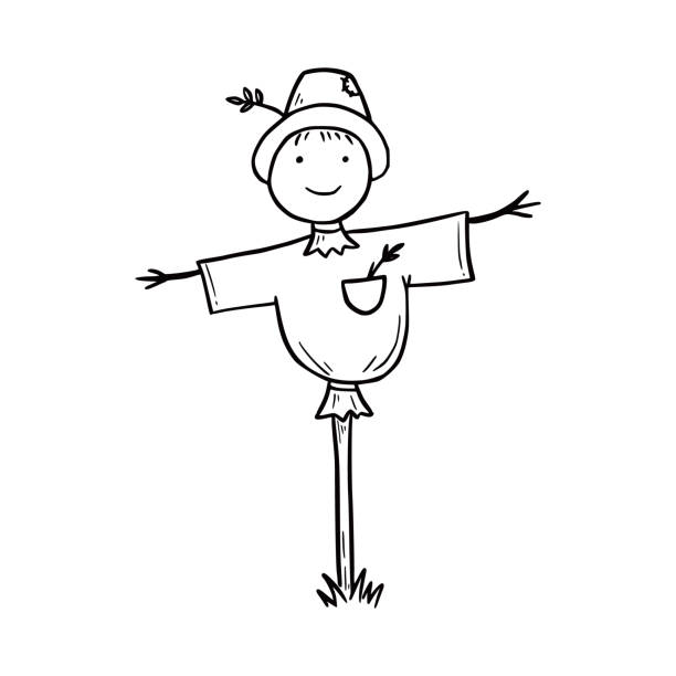 Hand drawn scarecrow doodle sketch stock illustration