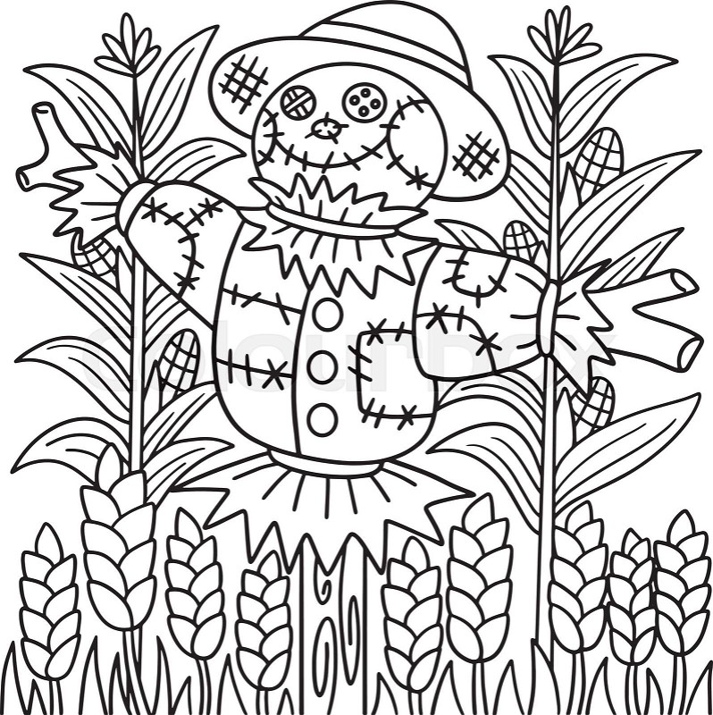 Scarecrow coloring page for kids stock vector