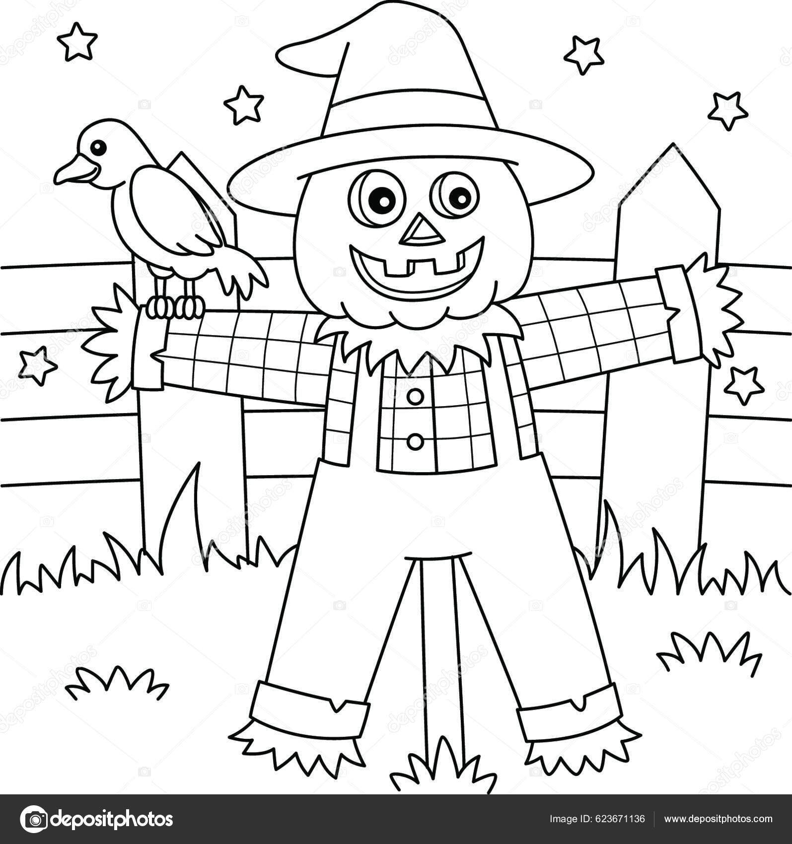 Scarecrow halloween coloring page kids stock vector by yayimages