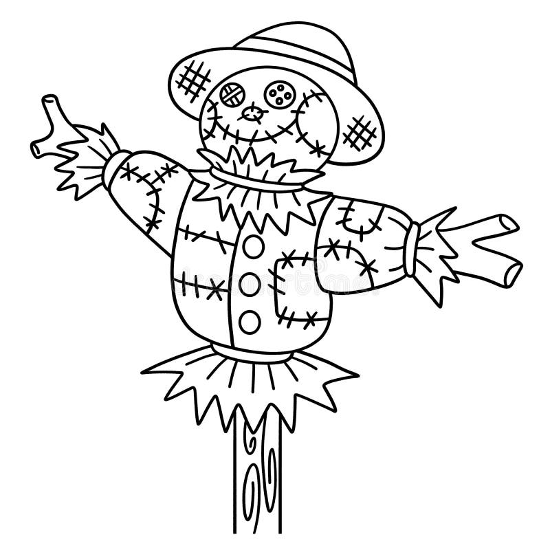 Scarecrow isolated coloring page for kids stock vector