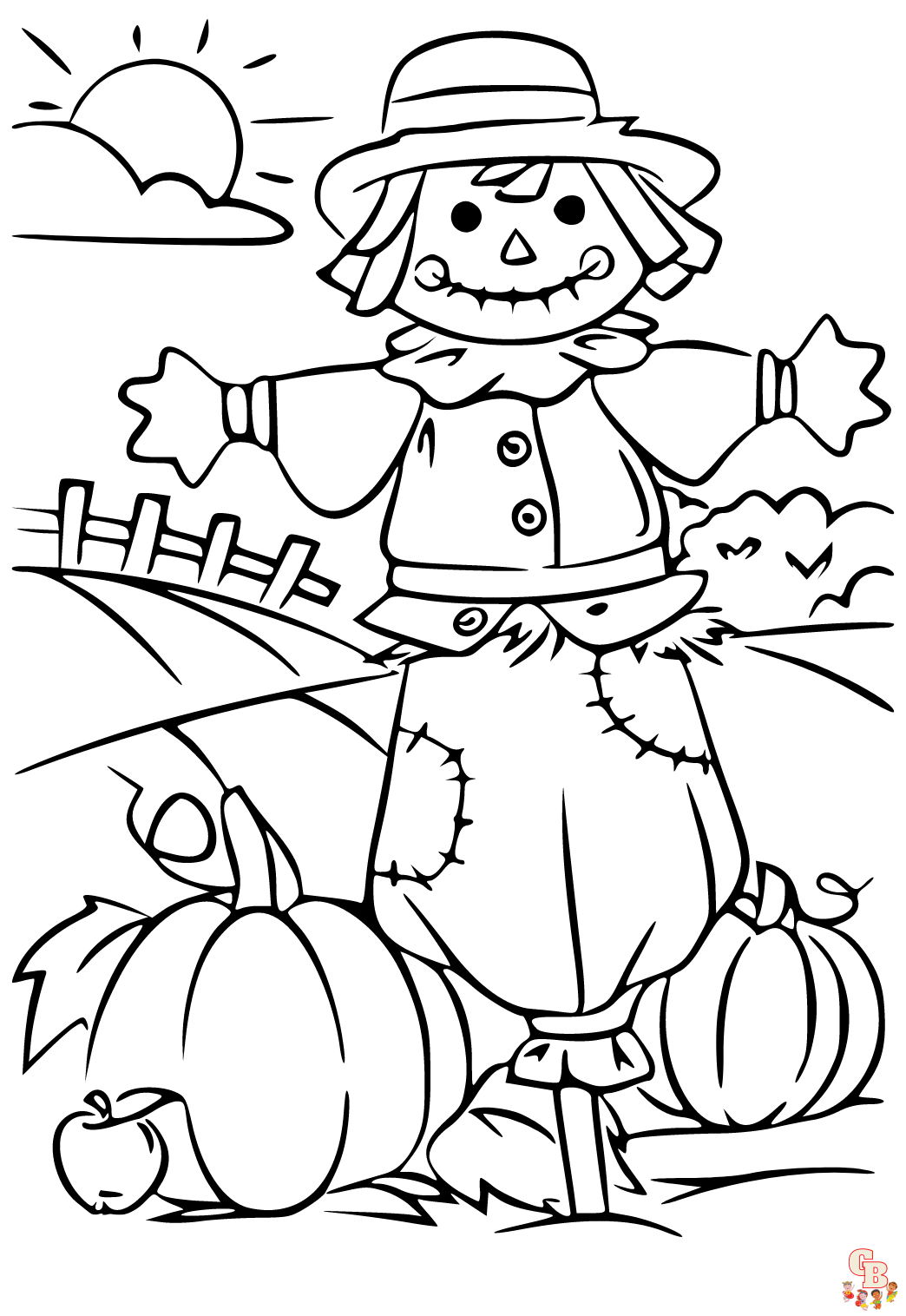 Free scarecrow coloring pages printable for kids