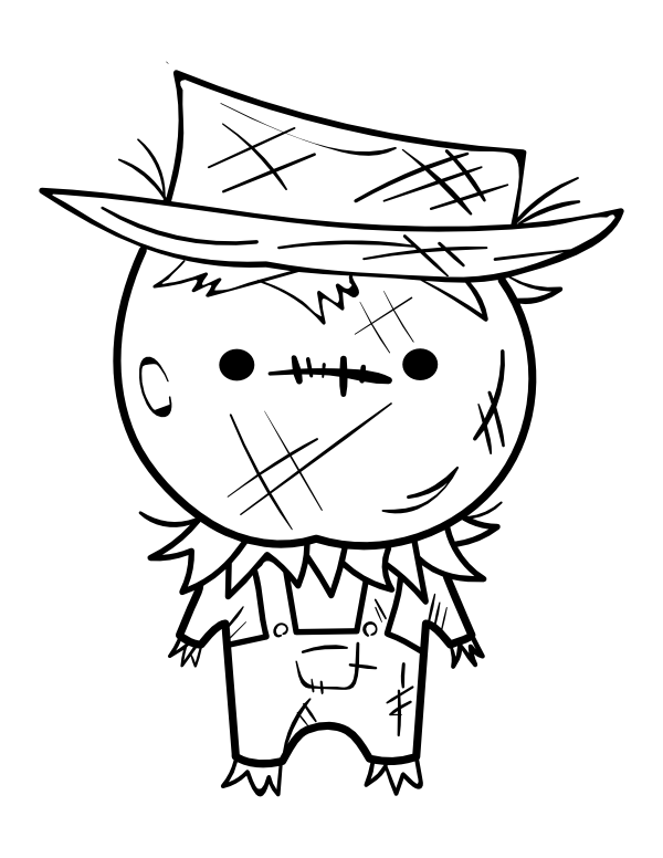 Printable kawaii scarecrow coloring page