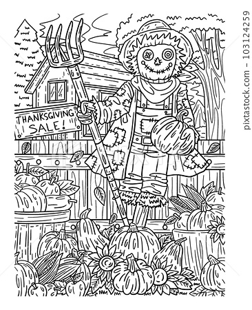 Thanksgiving scarecrow coloring page for adults