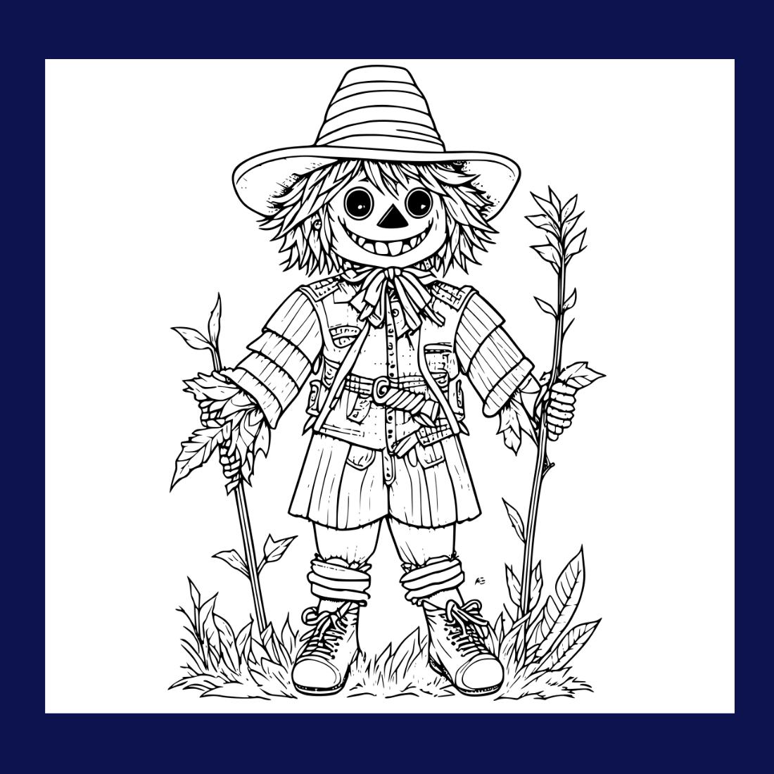 Coloring pages bundle for adultsa illustration of cute scarecrow character horror and creepy