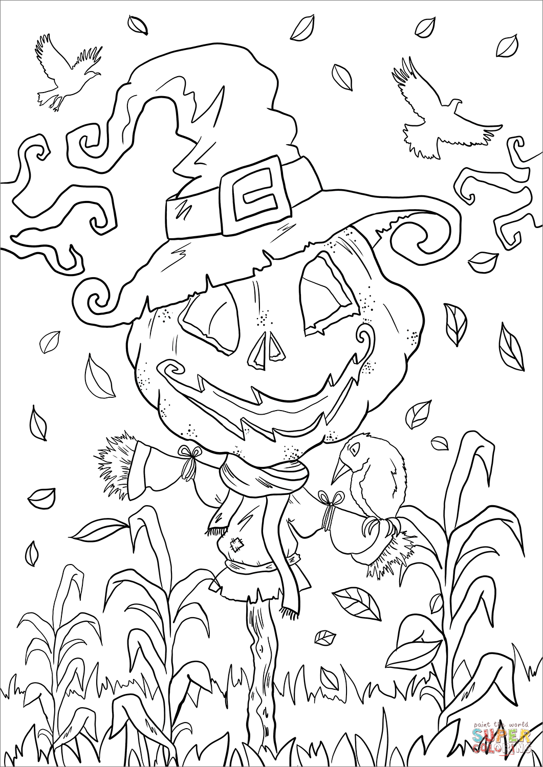 Scarecrow coloring page free printable coloring pages